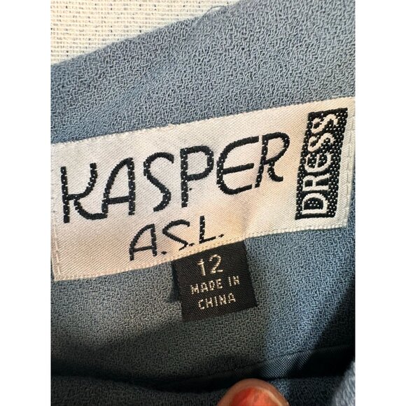 Kasper A.S.L. Women's Long Sleeve Dress Size 12 Blue Floral Embroidery - Picture 3 of 7